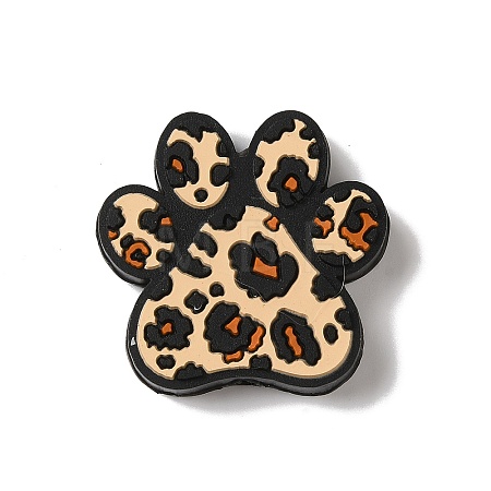Paw Print with Leopard Print Pattern Silicone Focal Beads SIL-G011-01B-1