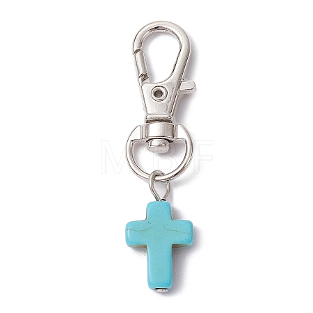 Synthetic Turquoise Cross Pendant Decorations HJEW-JM01531-01-1
