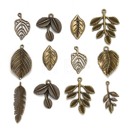 Mixed Style Tibetan Style Alloy Leaf Pendants TIBEP-F040-01AB-1