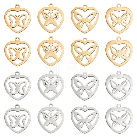 16Pcs 8 Style 201 Stainless Steel Pendants STAS-UN0032-09-1