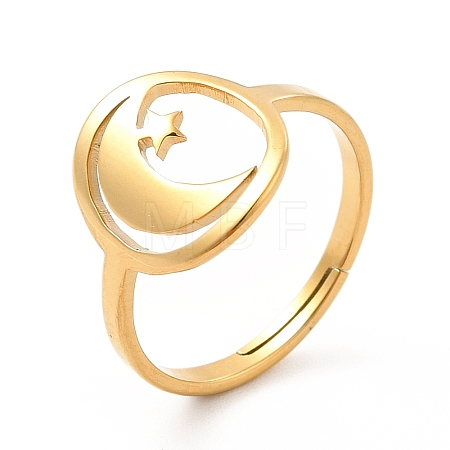 Ion Plating(IP) 201 Stainless Steel Moon & Star Adjustable Ring for Women RJEW-F131-07G-1