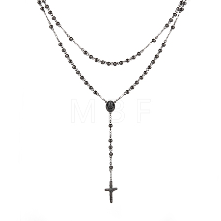 Men's Rosary Bead Necklace with Crucifix Cross NJEW-I011-6mm-04-1