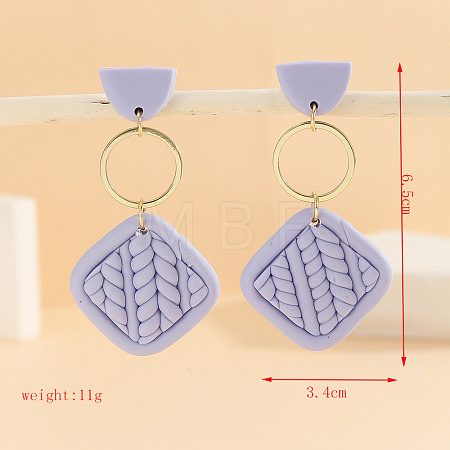 Polymer Clay & Alloy & Wood Woven Dangle Stud Earrings FS-WG7370D-07-1