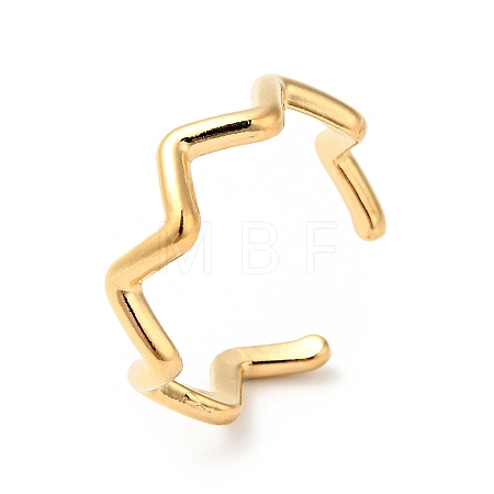 Ion Plating(IP) 304 Stainless Steel Wave Open Cuff Ring for Women RJEW-I085-13P-01-1