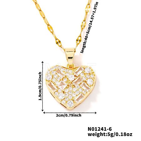 Elegant Brass Pave Clear Cubic Zirconia Heart Pendant Necklaces for Women UX5572-2-1