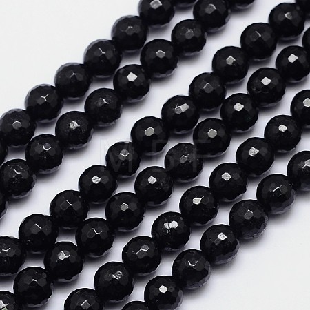 Faceted Round Natural Black Tourmaline Bead Strands G-I160-02-8mm-1