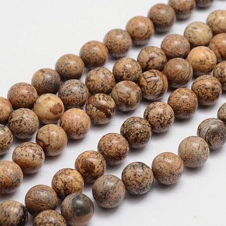 Round Natural Picture Jasper Bead Strands G-L419-89-1
