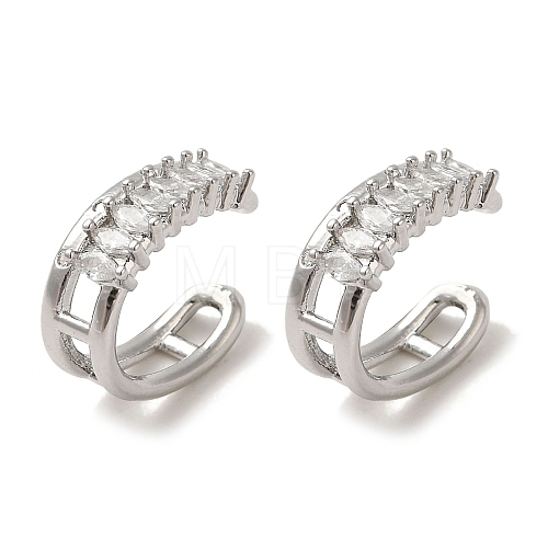 Rack Plating Brass Pave Clear Cubic Zirconia Oval Cuff Earrings for Women EJEW-P280-16P-1