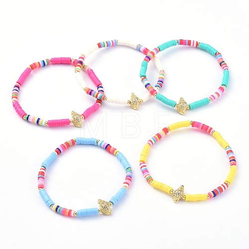 Handmade Polymer Clay Heishi Bead Stretch Bracelets BJEW-JB05078-1