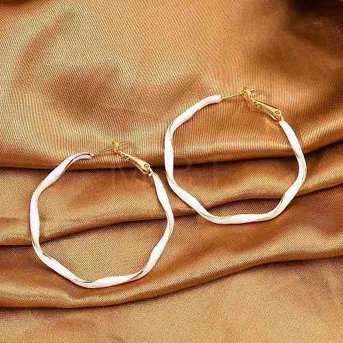 Brass Enamel Twist Ring Hoop Earrings EJEW-P301-01G-A-1