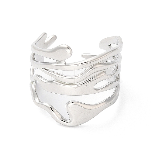 Non-Tarnish 304 Stainless Steel Twist Wave Open Cuff Ring for Women RJEW-K245-30P-1