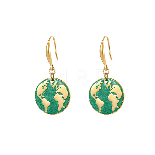 Golden Tone Stainless Steel Enamel Map Dangle Earrings for Women NE3200-4-1