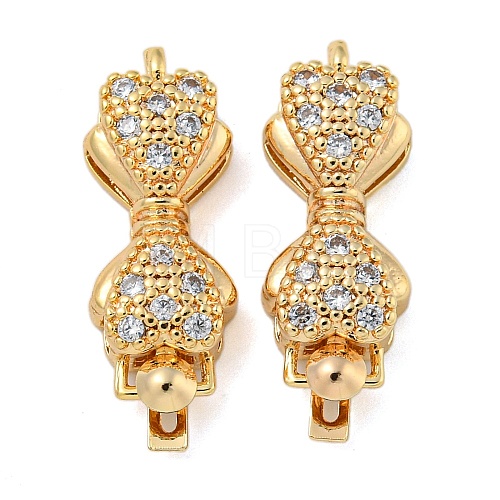 Bowknot Brass Micro Pave Clear Cubic Zirconia Box Clasps KK-N254-99G-1