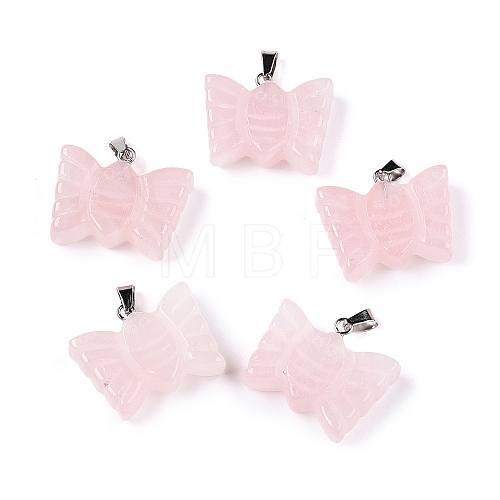 Natural Rose Quartz Carved Butterfly Pendants G-N342-01F-1