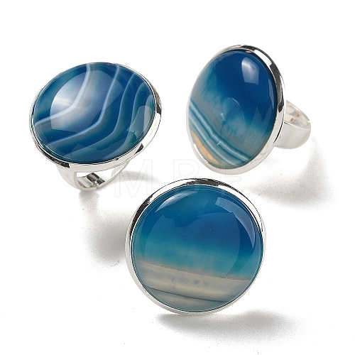 Natural Banded Agate Round Adjustable Rings RJEW-K371-09S-27-1