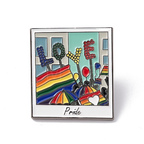 Rainbow Color Pride Flag Rectangle with Word Love Enamel Pin JEWB-G019-06P-1