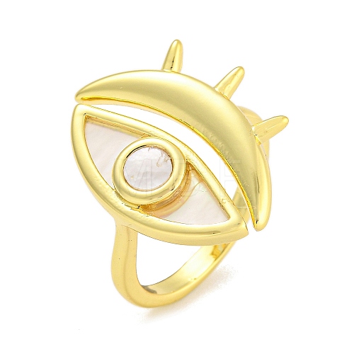 Rack Plating Eye Natural Shell Finger Rings for Women RJEW-G330-70G-1