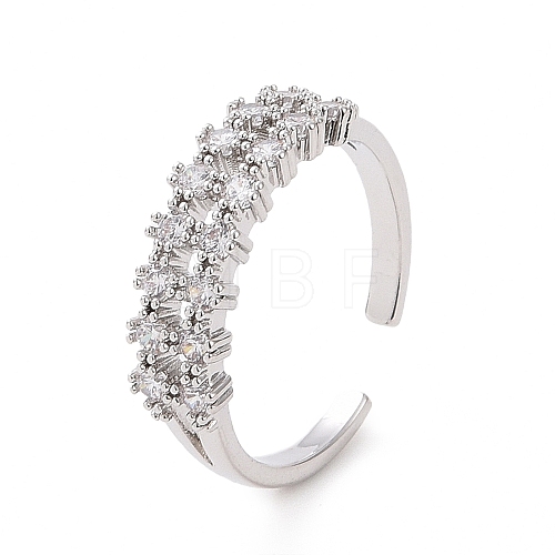 Clear Cubic Zirconia Open Cuff Ring RJEW-E072-10P-1