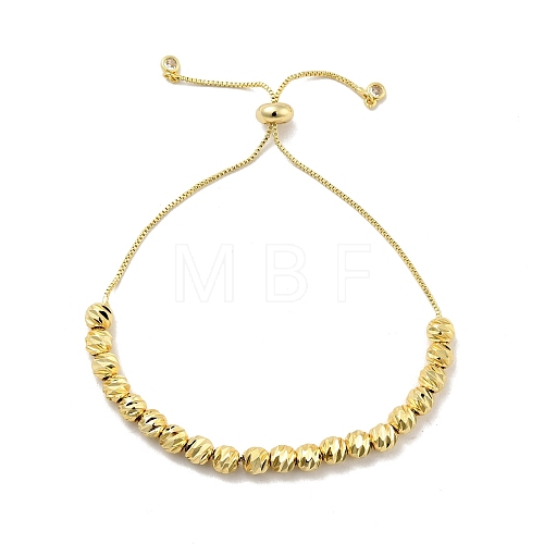Rack Plating Brass Round Beaded Slider Bracelet with Clear Cubic Zirconia for Women BJEW-F432-03G-1