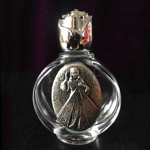 Glass Holy Water Bottle with Zinc Alloy Cap PW-WG79722-06-1