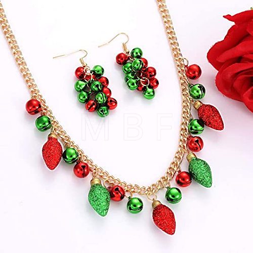 Christmas Bell & Bulb Alloy Pendant Necklaces & Dangle Earrings Sets WGF6150-01-1