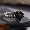 925 Sterling Silver with Natural Black Agate Finger Rings WGB2E64-07-1