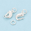 Textured Fish 925 Sterling Silver S-Hook Clasps with Jump Rings STER-T009-10S-2