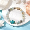 Round Natuarl Flower Amazonite Beaded Stretch Bracelets BJEW-JB10269-02-4