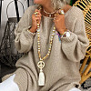 Wood & Synthetic Turquoise Beaded Peace Sign Mala Necklaces with Tassel for Women FS-WGC7FA0-01-3