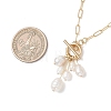 Natural Pearl Rice Beads Tassel Pendant OT Necklaces with Brass Paperclip Chains NJEW-JN05941-3