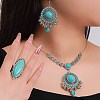 Bohemian Style Fan Alloy & Synthetic Turquoise Earrings & Necklaces & Cuff Sets WG86A2C-07-2