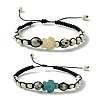 2Pcs 2 Color Natural Dalmation Jasper & Synthetic Turquoise Braided Bead Bracelet BJEW-JB09800-1