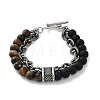 Natural Round Tiger Eye & Frosted Black Bead Bracelets BJEW-M081-01B-2