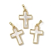 Brass Pave Natural White Shell Pendants X-KK-Z115-12G-1