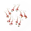 Red Alloy Enamel Mushroom with Glass Beaded Dangle Earrings EJEW-JE05049-1
