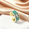 Brass Micro Pave Cubic Zirconia Enamel Cuff Rings for Women RJEW-L113-019G-01-2