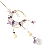 Natural Mixed Gemstone & Brass Ring Suncatcher with 304 Stainless Steel Sun Moon Star Charm HJEW-JM05009-3