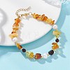 Natural Amber & Cultured Freshwater Pearl & Brass Beaded Bracelets for Women BJEW-JB13660-1