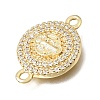 Brass Micro Pave Clear Cubic Zirconia Religion Flat Round Connector Charms KK-E802-31B-G-2