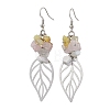 Leaf 201 Stainless Steel Natural Rose Quartz & Natural Howlite & Natural White Moonstone & Natural Yellow Opal Chip Dangle Earrings EJEW-JE06138-01-1