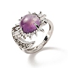 Natural Amethyst Sun & Moon Open Cuff Rings RJEW-K241-01P-08-3