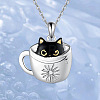 Black Cat in Cup Alloy Enamel Pendant Necklaces for Women FS-WG88A58-01-1