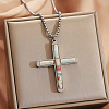 304 Stainless Steel with Natural Shoushan Stone Religion Cross Pendant Necklaces FS-WG3F108-08-1