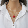 Druzy Glass Heart Pendant 304 Stainless Steel Dapped Chain Necklaces for Women WGB914E-01-2