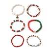 6Pcs Christmas Theme Polymer Clay Heishi Beads & Glass Seed Beaded Stretch Bracelets Set BJEW-TA00539-4