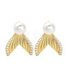Fishtail Brass Micro Pave Clear Cubic Zirconia Stud Earring Findings KK-D102-06G-4