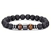 Natural Lava Rock & Tiger Eye & Synthetic Non-magnetic Hematite Beaded Stretch Bracelets for Men OT1378-3-1