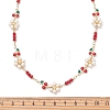 Natural Cultured Freshwater Pearl Beaded Flower and Brass Enamel Cherry Link Chain Necklaces NJEW-JN06292-4