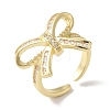 Bowknot Brass Micro Pave Clear Cubic Zirconia Open Cuff Rings for Women RJEW-C098-26G-1