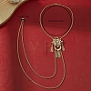 Elegant Brass Pave Clear Cubic Zirconia Flower Long Tassel Lariat Necklaces Brooches for Women OD2004-2